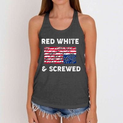 Red White And Screwed USA Protest Upside Down Flag Women's Knotted Racerback Tank