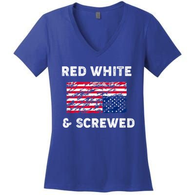 Red White And Screwed USA Protest Upside Down Flag Women's V-Neck T-Shirt