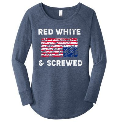 Red White And Screwed USA Protest Upside Down Flag Women's Perfect Tri Tunic Long Sleeve Shirt