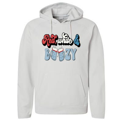 Red White And Boozy Celebrate America Drinking 4th Of July Performance Fleece Hoodie