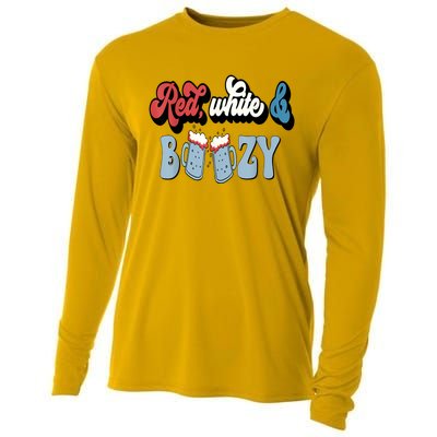 Red White And Boozy Celebrate America Drinking 4th Of July Cooling Performance Long Sleeve Crew