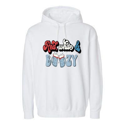 Red White And Boozy Celebrate America Drinking 4th Of July Garment-Dyed Fleece Hoodie