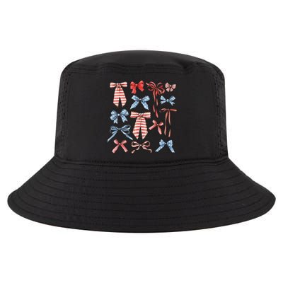 Red White And Blue American Coquette Bows Cool Comfort Performance Bucket Hat