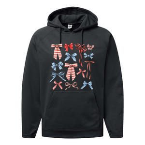 Red White And Blue American Coquette Bows Performance Fleece Hoodie