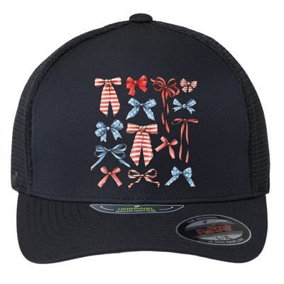 Red White And Blue American Coquette Bows Flexfit Unipanel Trucker Cap