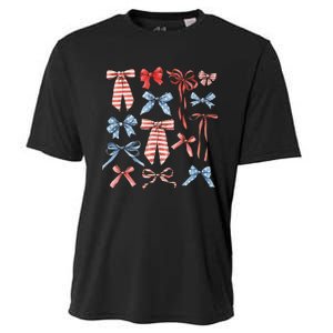 Red White And Blue American Coquette Bows Cooling Performance Crew T-Shirt