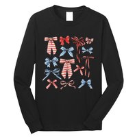 Red White And Blue American Coquette Bows Long Sleeve Shirt