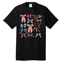 Red White And Blue American Coquette Bows Tall T-Shirt