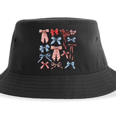 Red White And Blue American Coquette Bows Sustainable Bucket Hat