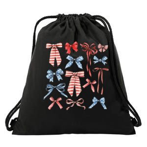 Red White And Blue American Coquette Bows Drawstring Bag