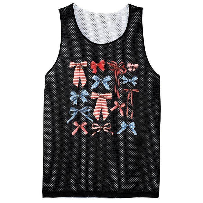 Red White And Blue American Coquette Bows Mesh Reversible Basketball Jersey Tank