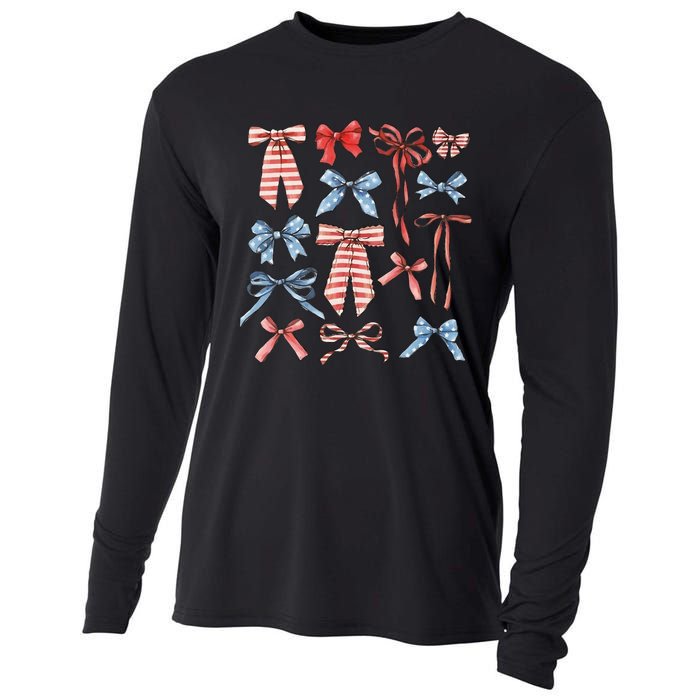 Red White And Blue American Coquette Bows Cooling Performance Long Sleeve Crew