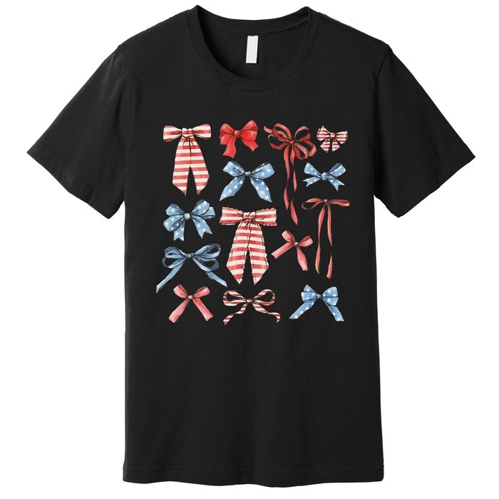 Red White And Blue American Coquette Bows Premium T-Shirt