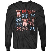 Red White And Blue American Coquette Bows Tie-Dye Long Sleeve Shirt