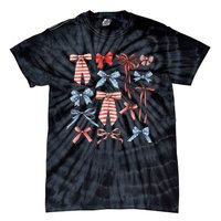 Red White And Blue American Coquette Bows Tie-Dye T-Shirt