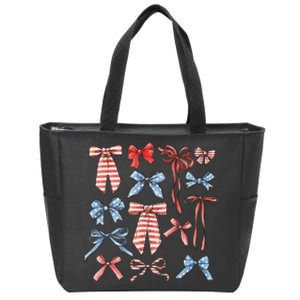 Red White And Blue American Coquette Bows Zip Tote Bag