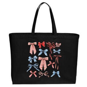 Red White And Blue American Coquette Bows Cotton Canvas Jumbo Tote