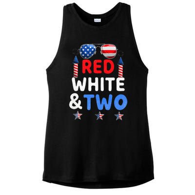 Red White And Two 2nd Birthday 4th Of July Firework Ladies PosiCharge Tri-Blend Wicking Tank