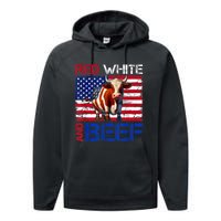 Red White And Beef Vintage Usa Flag 4th Of July Funny Cow Performance Fleece Hoodie