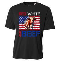 Red White And Beef Vintage Usa Flag 4th Of July Funny Cow Cooling Performance Crew T-Shirt