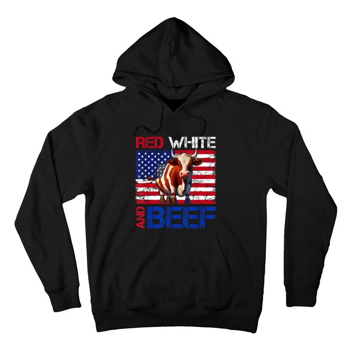 Red White And Beef Vintage Usa Flag 4th Of July Funny Cow Hoodie