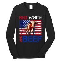 Red White And Beef Vintage Usa Flag 4th Of July Funny Cow Long Sleeve Shirt