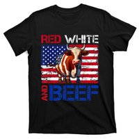 Red White And Beef Vintage Usa Flag 4th Of July Funny Cow T-Shirt