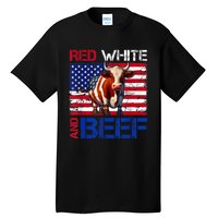 Red White And Beef Vintage Usa Flag 4th Of July Funny Cow Tall T-Shirt