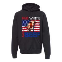 Red White And Beef Vintage Usa Flag 4th Of July Funny Cow Premium Hoodie