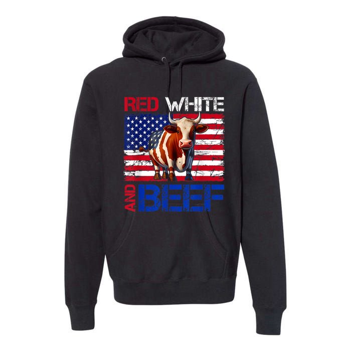 Red White And Beef Vintage Usa Flag 4th Of July Funny Cow Premium Hoodie