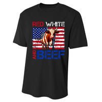 Red White And Beef Vintage Usa Flag 4th Of July Funny Cow Performance Sprint T-Shirt