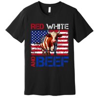 Red White And Beef Vintage Usa Flag 4th Of July Funny Cow Premium T-Shirt