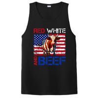 Red White And Beef Vintage Usa Flag 4th Of July Funny Cow PosiCharge Competitor Tank