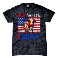 Red White And Beef Vintage Usa Flag 4th Of July Funny Cow Tie-Dye T-Shirt