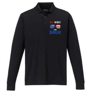 Red White And Bruh 4th Of July Performance Long Sleeve Polo