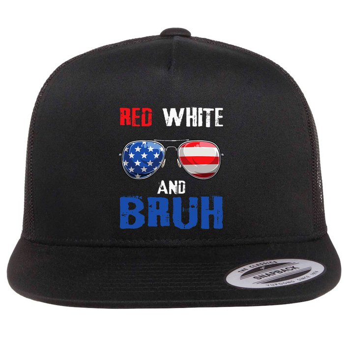 Red White And Bruh 4th Of July Flat Bill Trucker Hat