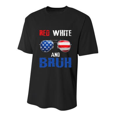 Red White And Bruh 4th Of July Youth Performance Sprint T-Shirt