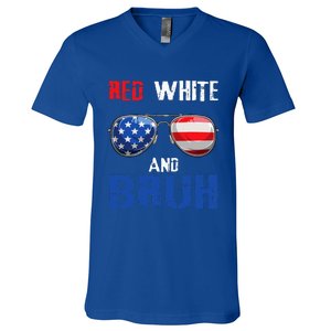 Red White And Bruh 4th Of July V-Neck T-Shirt