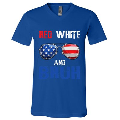 Red White And Bruh 4th Of July V-Neck T-Shirt
