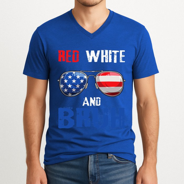 Red White And Bruh 4th Of July V-Neck T-Shirt