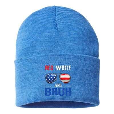 Red White And Bruh 4th Of July Sustainable Knit Beanie