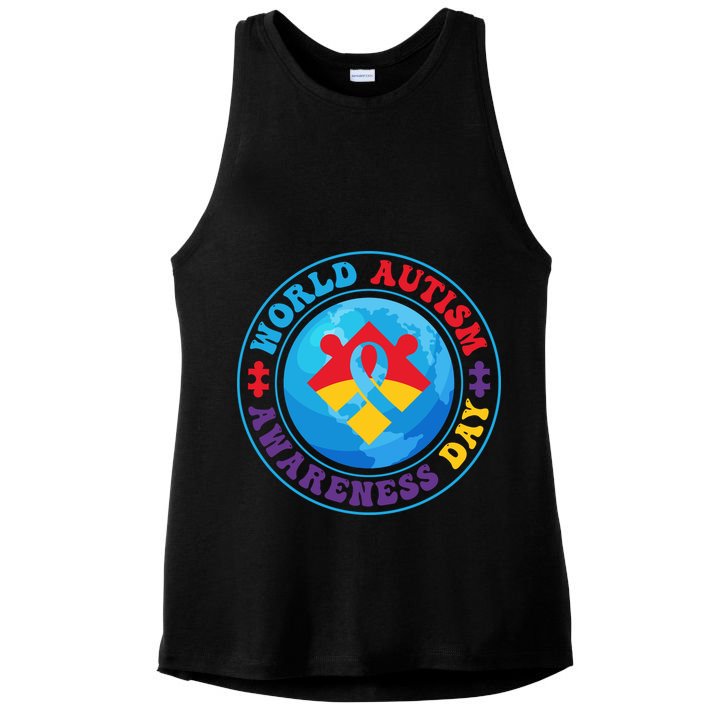 Ribbon World Autism Awareness Day Ladies PosiCharge Tri-Blend Wicking Tank