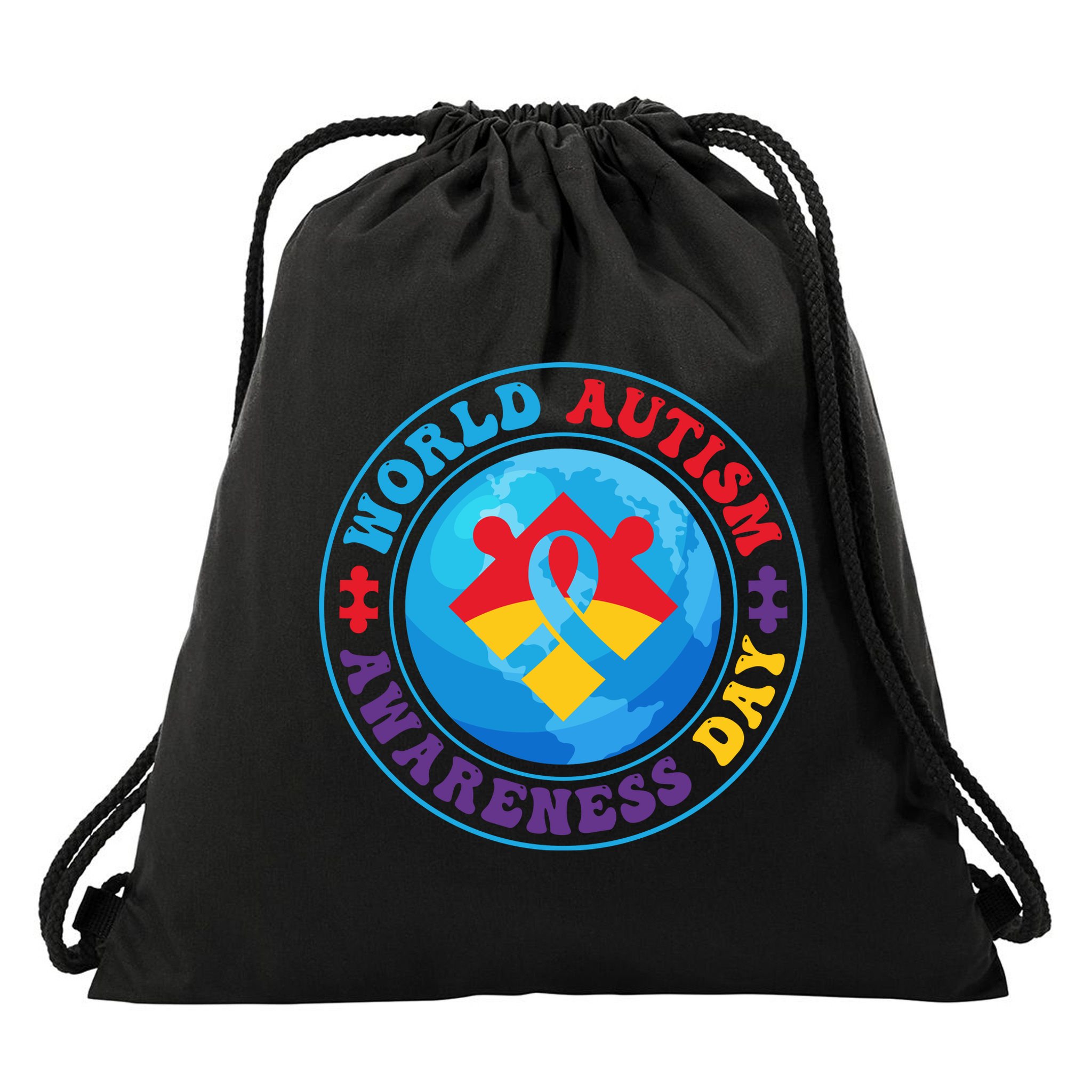 Ribbon World Autism Awareness Day Drawstring Bag