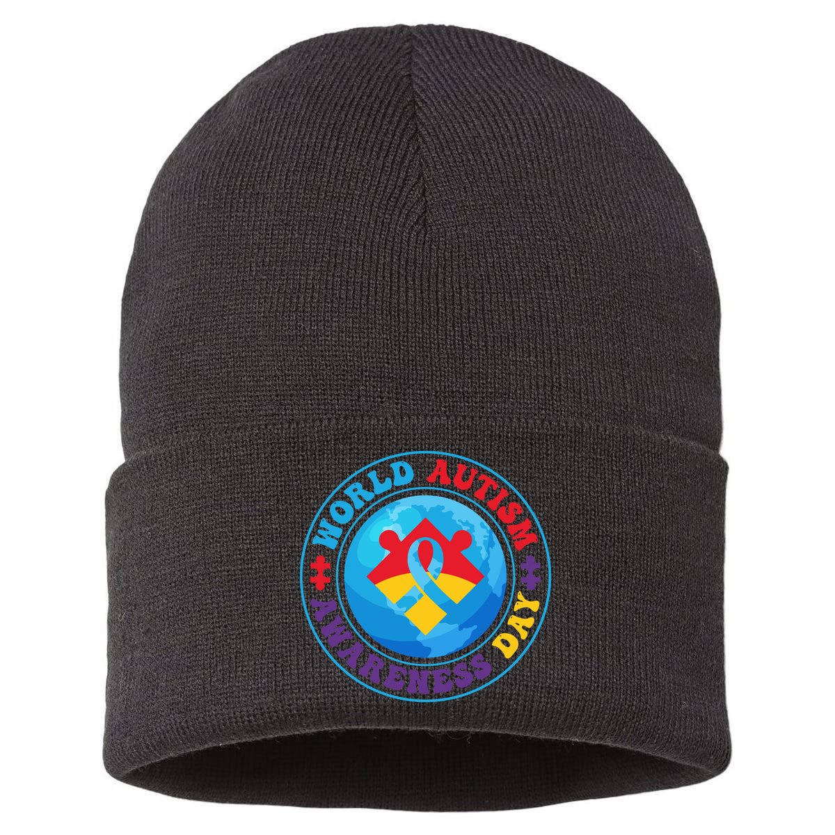 Ribbon World Autism Awareness Day Sustainable Knit Beanie