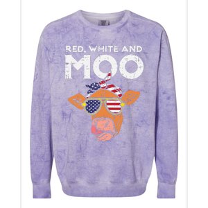 Red White And Moo Cow USA Flag 4th Of July Fourth Patriotic Colorblast Crewneck Sweatshirt