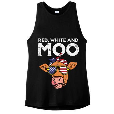 Red White And Moo Cow USA Flag 4th Of July Fourth Patriotic Ladies PosiCharge Tri-Blend Wicking Tank