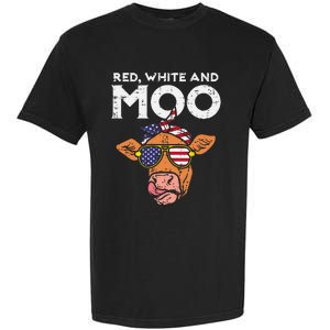 Red White And Moo Cow USA Flag 4th Of July Fourth Patriotic Garment-Dyed Heavyweight T-Shirt