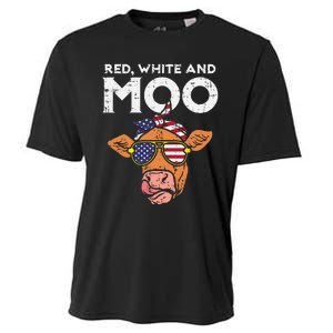 Red White And Moo Cow USA Flag 4th Of July Fourth Patriotic Cooling Performance Crew T-Shirt