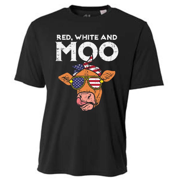 Red White And Moo Cow USA Flag 4th Of July Fourth Patriotic Cooling Performance Crew T-Shirt