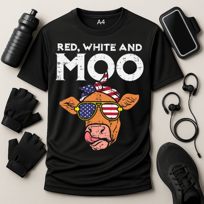 Red White And Moo Cow USA Flag 4th Of July Fourth Patriotic Performance Shirt